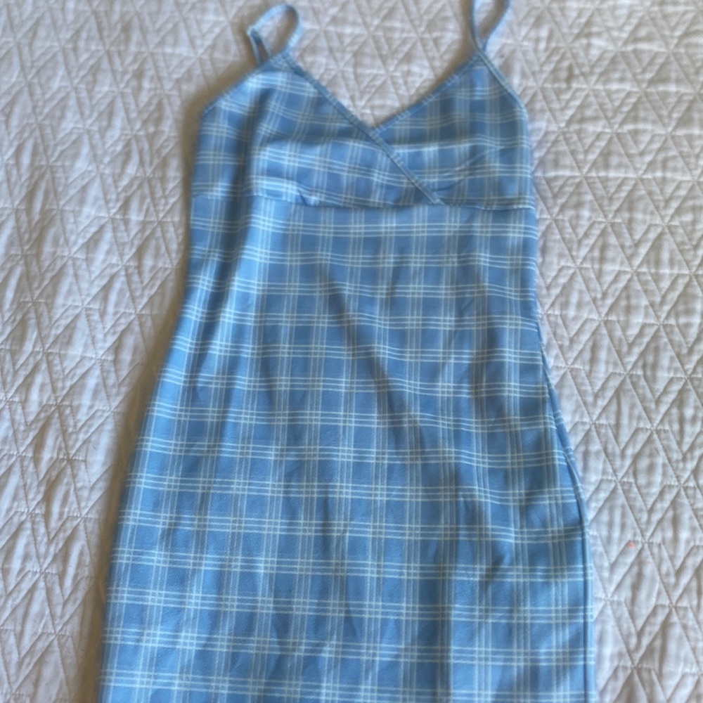 baby blue and white (colors) striped bodycon dress